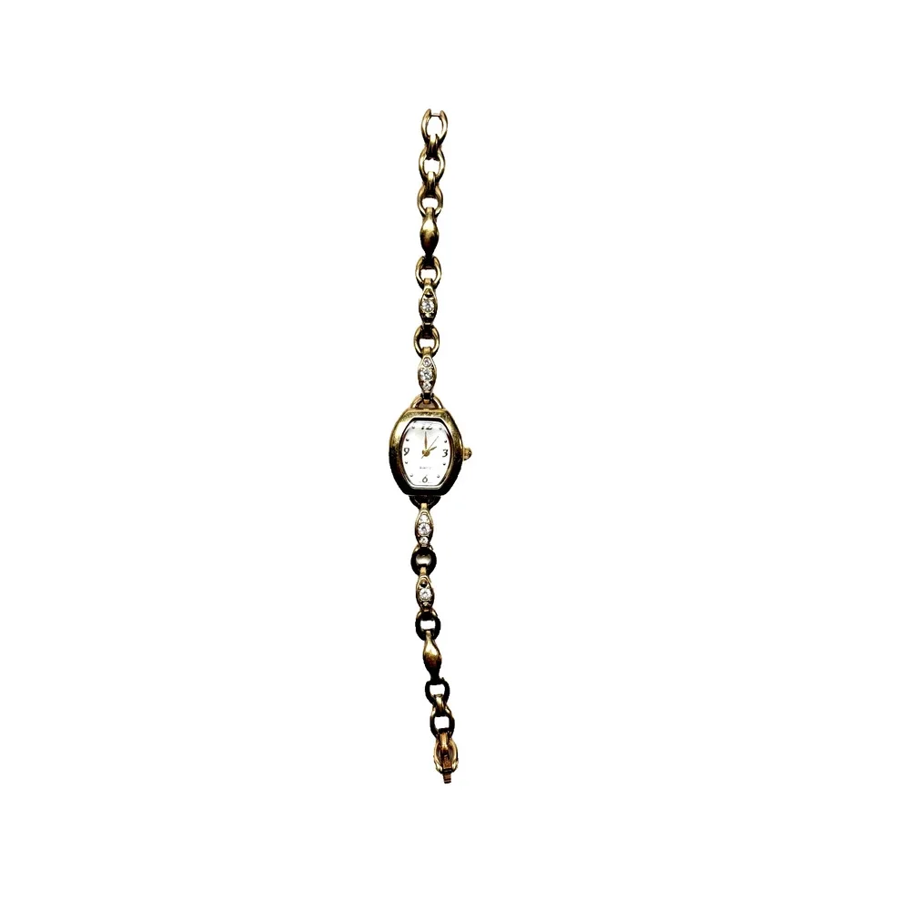 Wristwatch Gold Tone Sparkly Band Rectangular Face Stylish Elegant